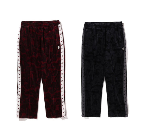 A BATHING APE SOLID CAMO VELOUR METAL ONE POINT RELAXED FIT TRACK PANTS