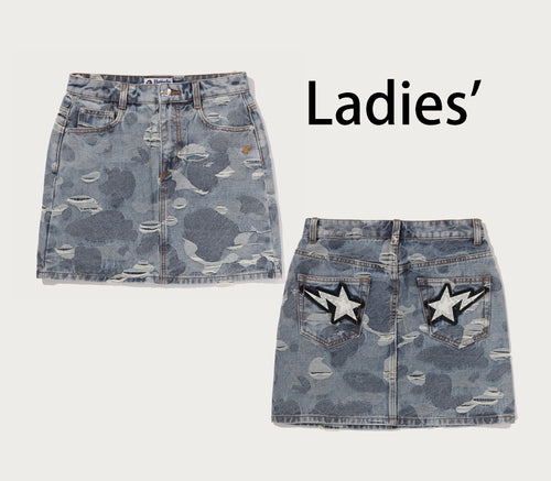 A BATHING APE Ladies' SOLID CAMO JACQUARD DENIM SKIRT