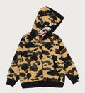 A BATHING APE BAPE KIDS 1ST CAMO MILO SHARK ZIP HOODIE