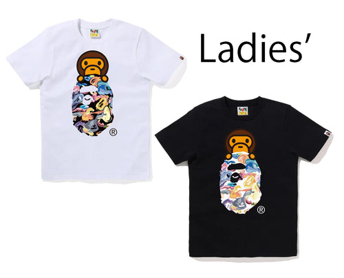 A BATHING APE Ladies' ART CAMO MILO ON APE HEAD TEE
