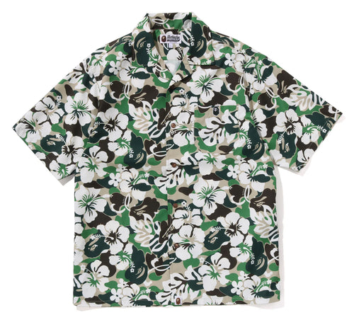 A BATHING APE ABC RESORT CAMO OPEN COLLAR SS SHIRT