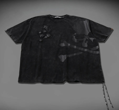 A BATHING APE x mastermind JAPAN 16TH MM BAPE LEATHER STA PATCH SKULL RELAXED FIT TEE