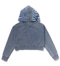A BATHING APE Ladies' HEAVY WASHED INDIGO SHARK CROPPED FULL ZIP HOODIE