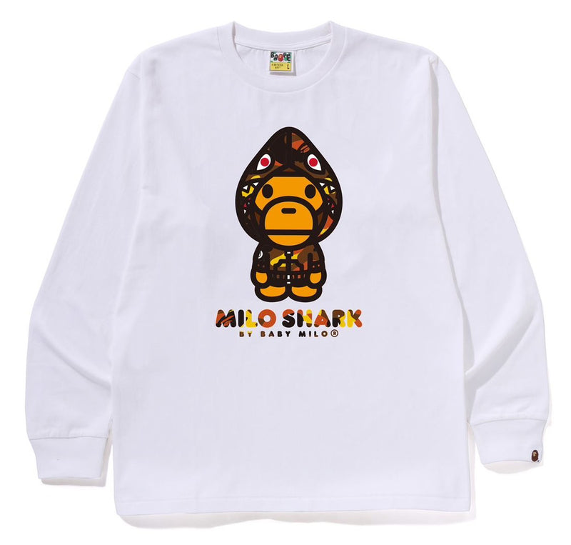A BATHING APE 1ST CAMO MILO SHARK FZH L/S TEE