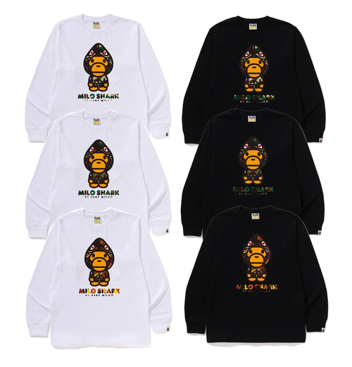 A BATHING APE 1ST CAMO MILO SHARK FZH L/S TEE