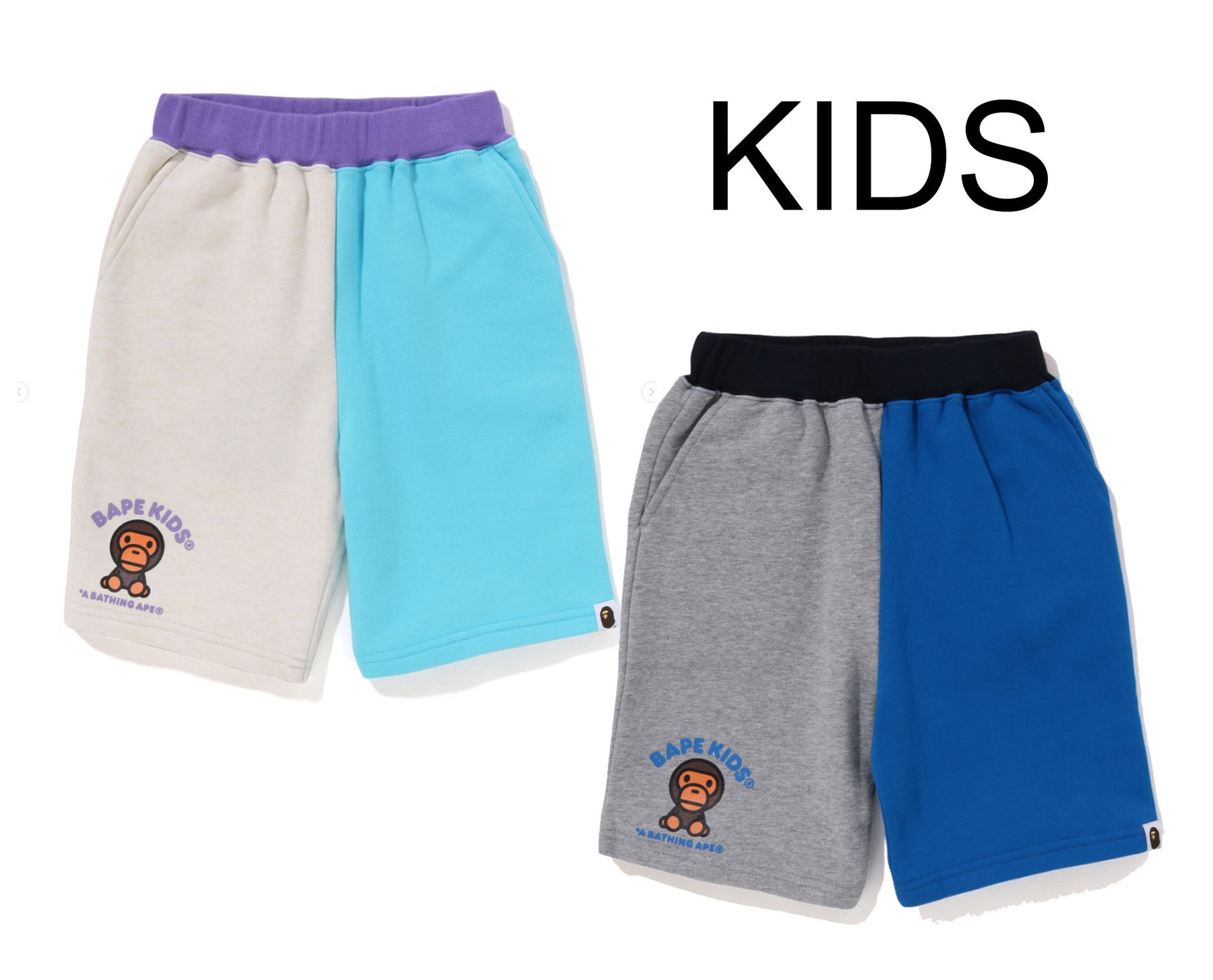 A BATHING APE BAPE KIDS BABY MILO COLOR BLOCK SWEAT SHORTS