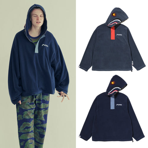 A BATHING APE BAPE BY KAZUKI KURAISHI SHARK FLEECE HALF ZIP PULLOVER HOODIE