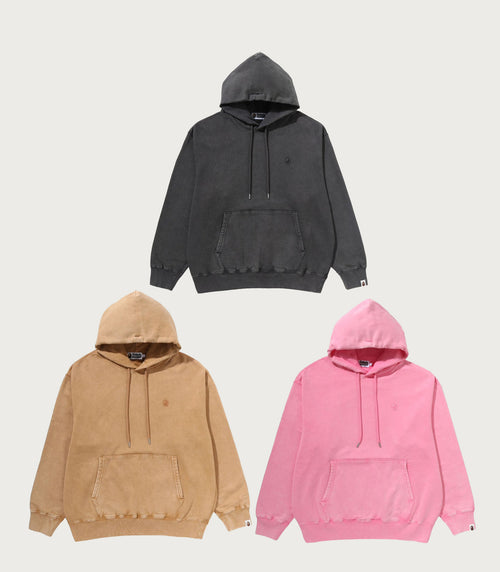A BATHING APE GARMENT DYED ONE POINT RELAXED FIT PULLOVER HOODIE