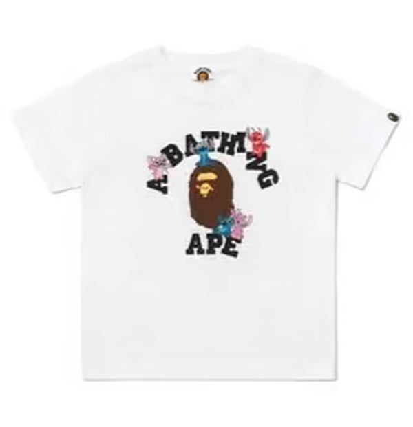 A BATHING APE BAPE KIDS BAPE x DISNEY STITCH AND FRIENDS COLLEGE TEE