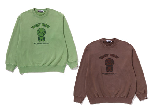 A BATHING APE GARMENT DYE BABY MILO RELAXED FIT CREWNECK SWEAT SHIRT