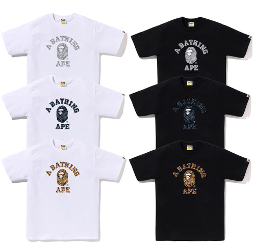 A BATHING APE WILD LEOPARD PATTERN COLLEGE TEE