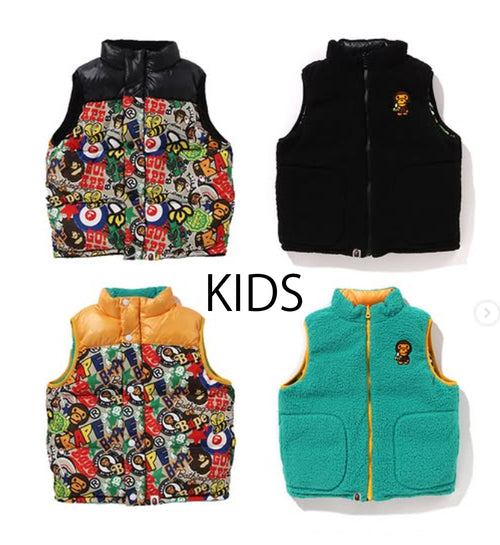 A BATHING APE BAPE KIDS BAPE MILO ASSORTED REVERSIBLE DOWN VEST