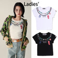 A BATHING APE Ladies' FAKE PRINT CROPPED TEE