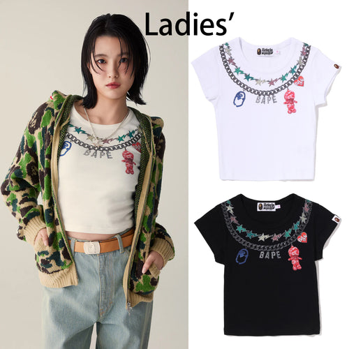 トップス a bathing ape cropped trim tee A BATHING APE Ladies' COLLEGE CROPPED TRIM TEE – happyjagabee store