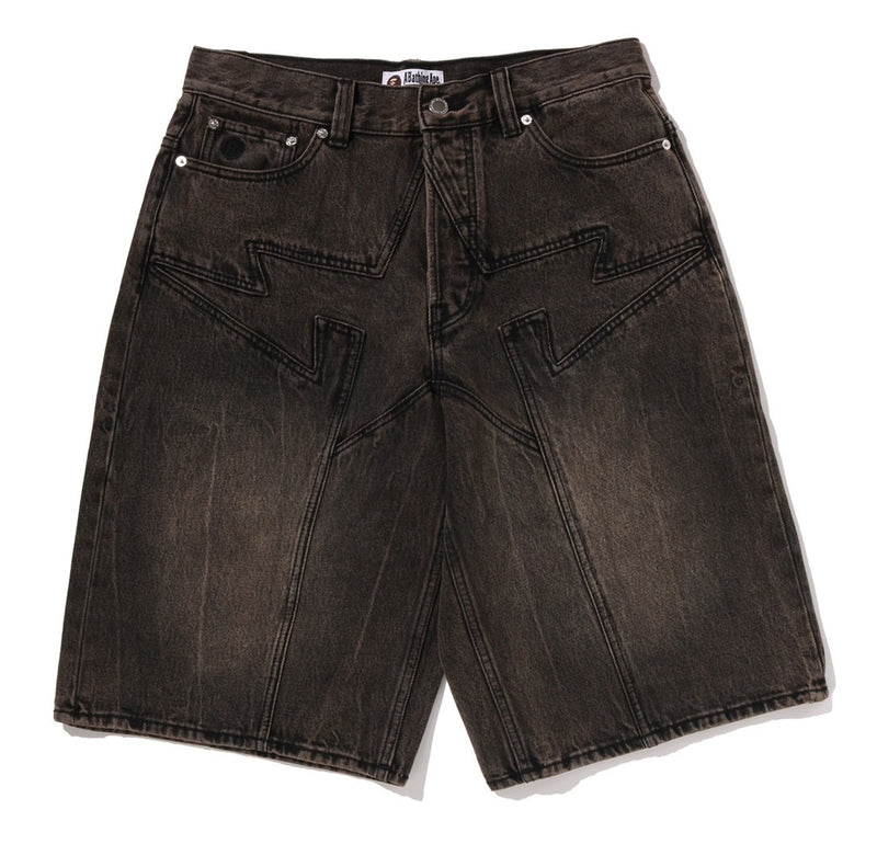 A BATHING APE BAPE STA PATCH 13 OZ RELAXED FIT DENIM SHORTS