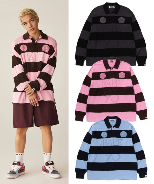 A BATHING APE JACQUARD MULTI LOGO STRIPE RELAXED FIT TEE