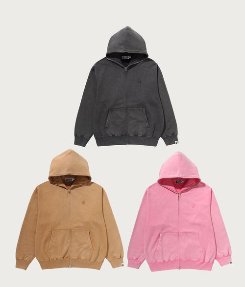 A BATHING APE GARMENT DYED ONE POINT RELAXED FIT FULL ZIP HOODIE