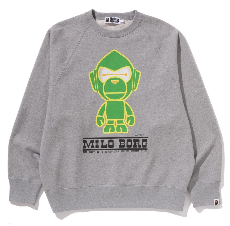 A BATHING APE MILO BORG RELAXED FIT CREWNECK SWEAT SHIRT