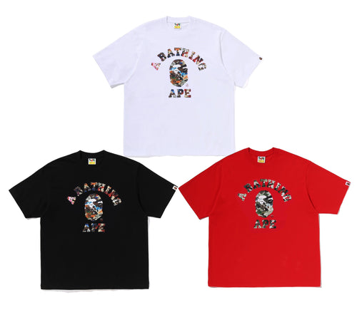 A BATHING APE HYBRID CAMO COLLEGE RELAXED FIT TEE