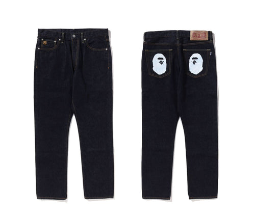 A BATHING APE APE HEAD DENIM PANTS - happyjagabee store