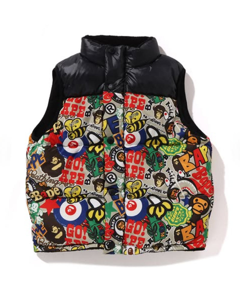 A BATHING APE BAPE KIDS BAPE MILO ASSORTED REVERSIBLE DOWN VEST