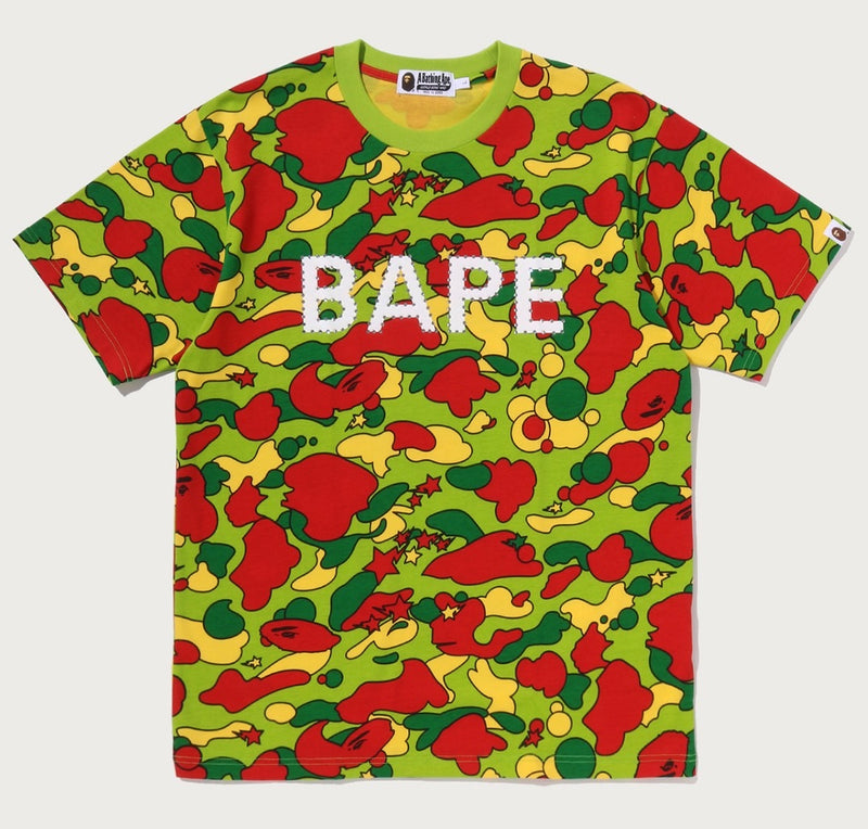 A BATHING APE STA CAMO RHINESTONE BAPE LOGO TEE