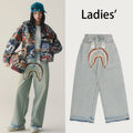 A BATHING APE Ladies' SHARK EMBROIDERY SUPER WIDE DENIM PANTS