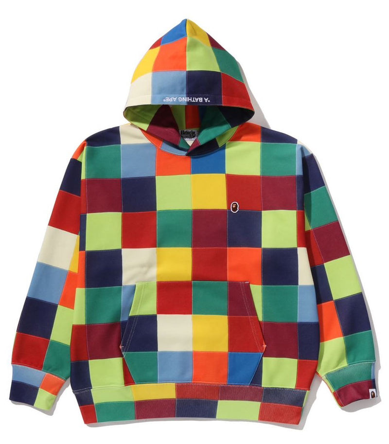 A BATHING APE MULTI COLOR PATCHWORK PULLOVER HOODIE