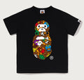 A BATHING APE BAPE KIDS MILO MULTI DINOSAURS PATTERN MILO ON APE HEAD TEE