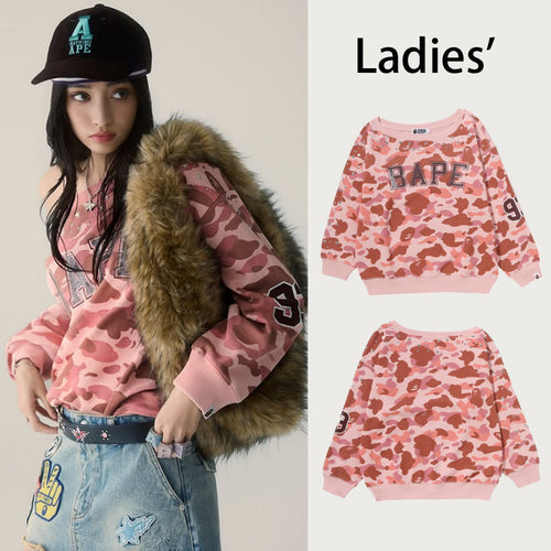 A BATHING APE Ladies' 1ST CAMO MULTI LOGO STUD DROP SHOULDER SWEAT SHIRT