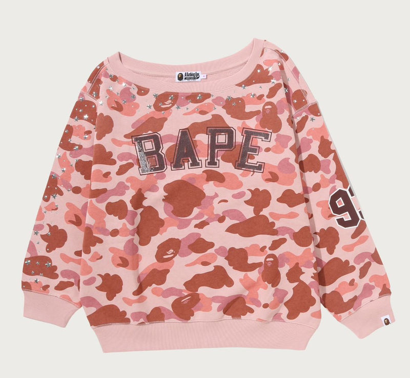 A BATHING APE Ladies' 1ST CAMO MULTI LOGO STUD DROP SHOULDER SWEAT SHIRT