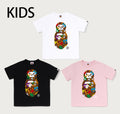 A BATHING APE BAPE KIDS MILO MULTI DINOSAURS PATTERN MILO ON APE HEAD TEE