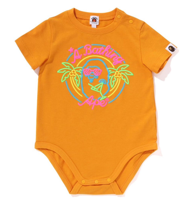 A BATHING APE BAPE KIDS NEON APE HEAD BODYSUIT