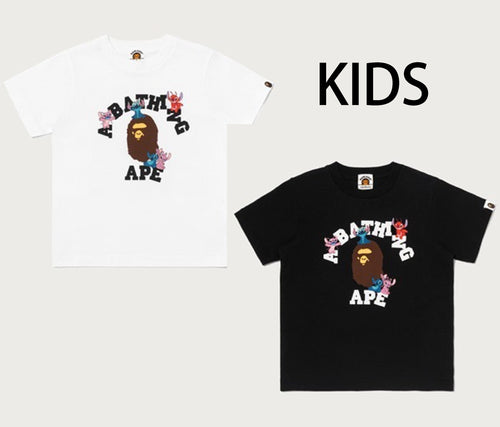 A BATHING APE BAPE KIDS BAPE x DISNEY STITCH AND FRIENDS COLLEGE TEE