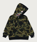 A BATHING APE BAPE KIDS 1ST CAMO MILO SHARK ZIP HOODIE