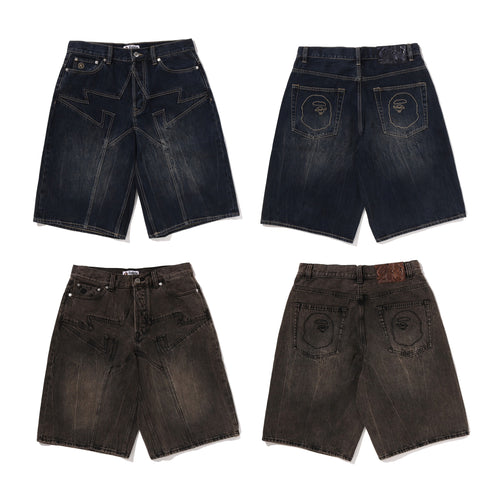 A BATHING APE BAPE STA PATCH 13 OZ RELAXED FIT DENIM SHORTS