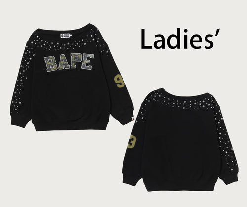 A BATHING APE Ladies' MULTI LOGO STUD DROP SHOULDER SWEAT SHIRT