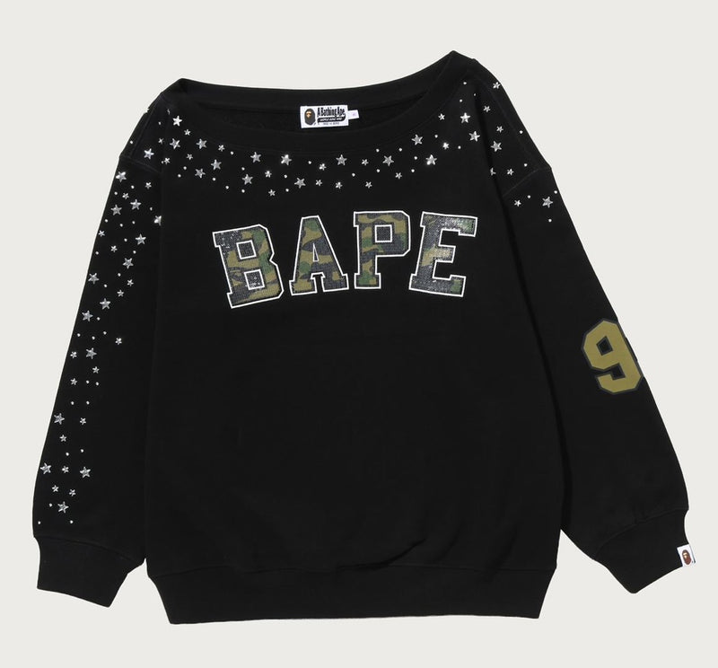 A BATHING APE Ladies' MULTI LOGO STUD DROP SHOULDER SWEAT SHIRT