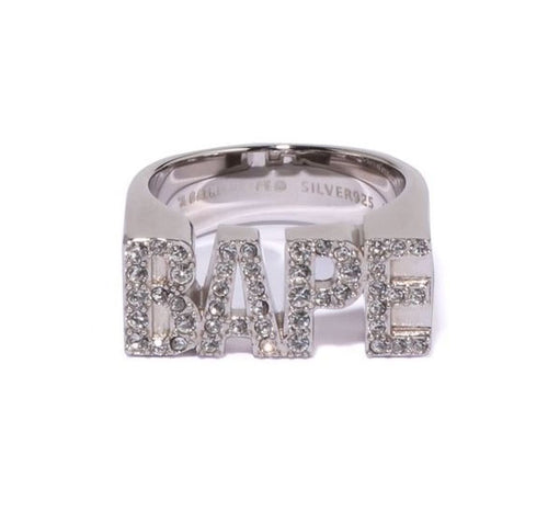 A BATHING APE BAPE LOGO RING W/ RHINESTONE