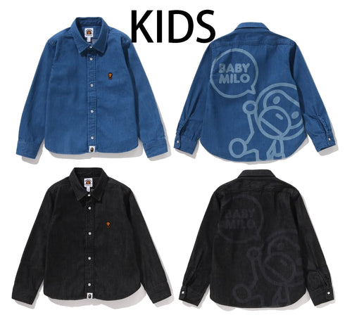 A BATHING APE BAPE KIDS BABY MILO 8 OZ DENIM SHIRT - happyjagabee store