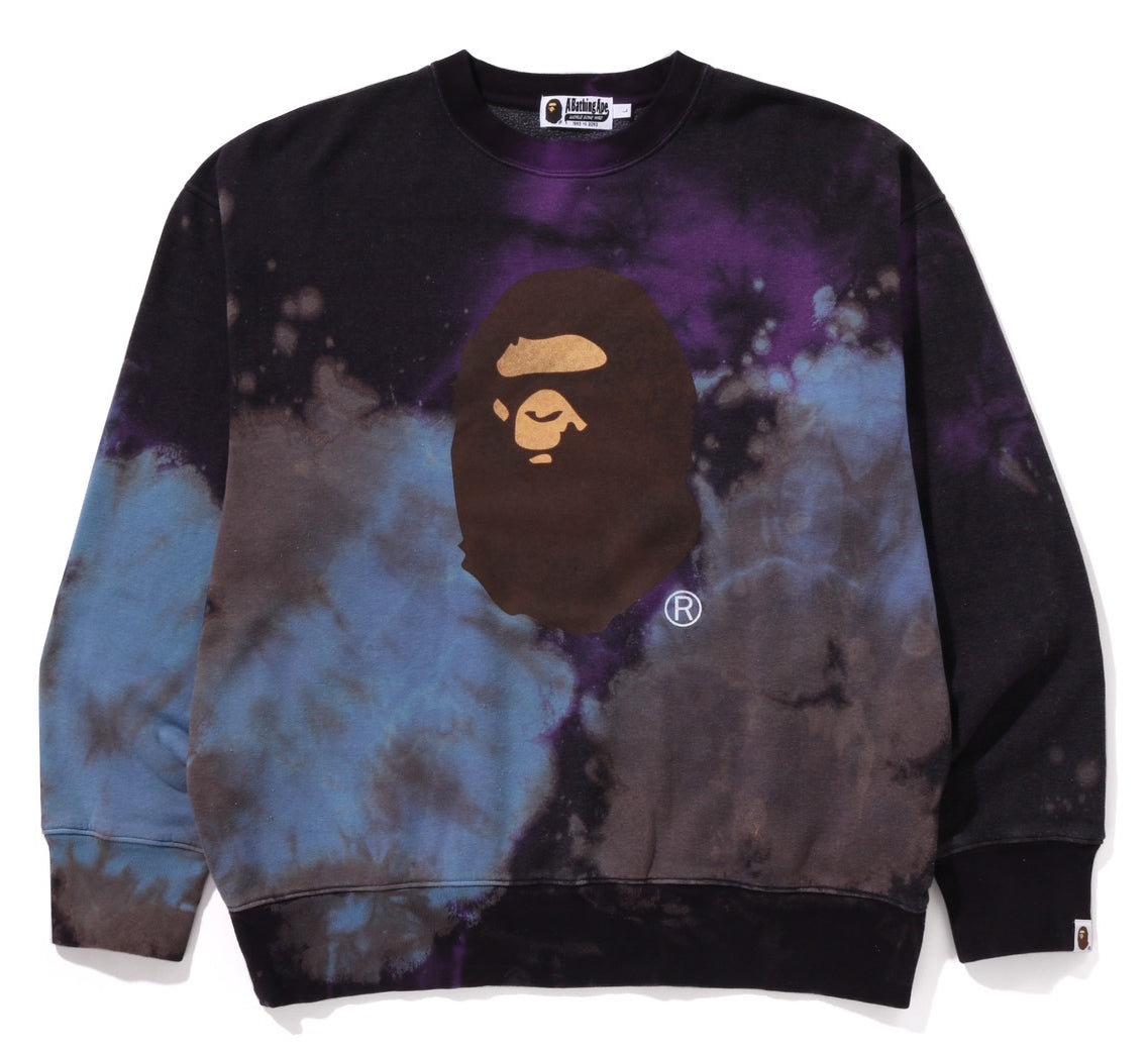 A BATHING APE TIE DYE APE HEAD RELAXED FIT CREWNECK SWEAT SHIRT 