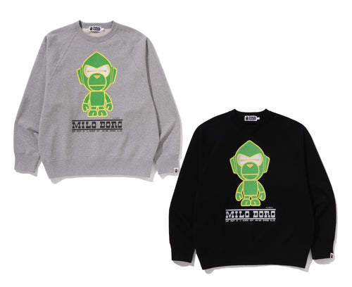 A BATHING APE MILO BORG RELAXED FIT CREWNECK SWEAT SHIRT