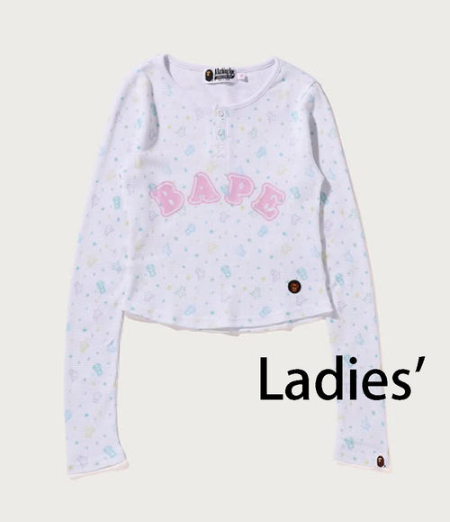 A BATHING APE Ladies' LISA MILO STA PATTERN WAFFLE SLIM FIT L/S TEE