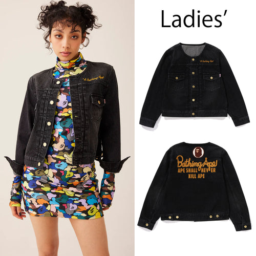 A BATHING APE Ladies' CHAMPION NO-COLLAR DENIM JACKET