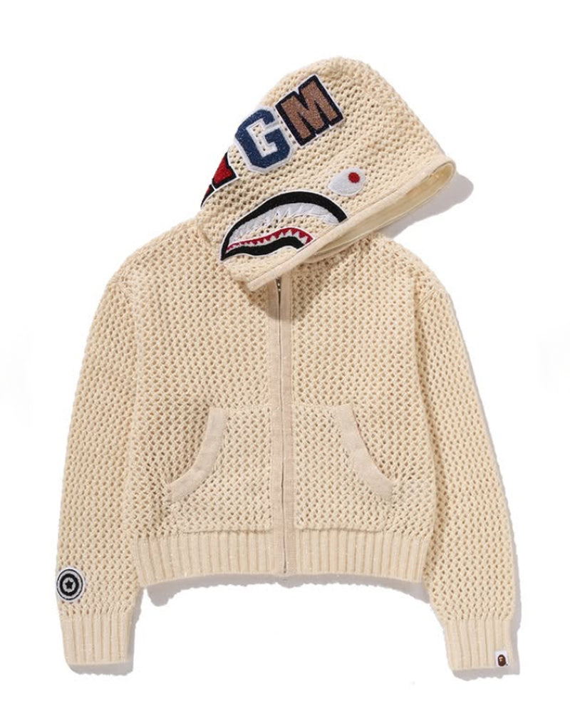 A BATHING APE Ladies' METALLIC CROCHET SHARK FULL ZIP HOODIE