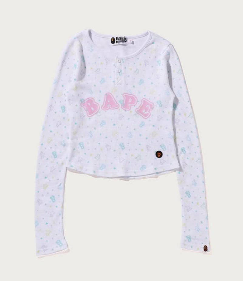 A BATHING APE Ladies' LISA MILO STA PATTERN WAFFLE SLIM FIT L/S TEE