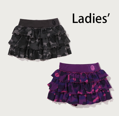 A BATHING APE Ladies' COLOR CAMO RUFFLE SWEAT SKIRT