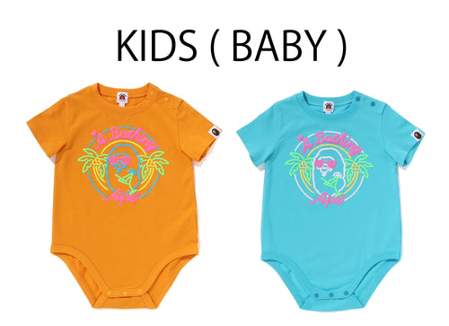 A BATHING APE BAPE KIDS NEON APE HEAD BODYSUIT