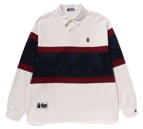 A BATHING APE METAL ONE POINT BAPE L/S COLOR BLOCKING RUGBY POLO