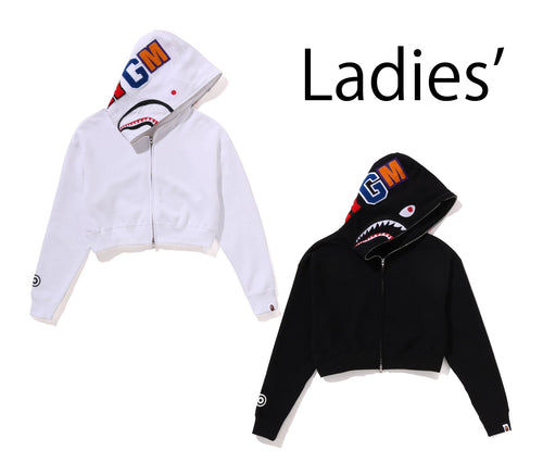 A BATHING APE Ladies' SHARK CROPPED FULL ZIP HOODIE